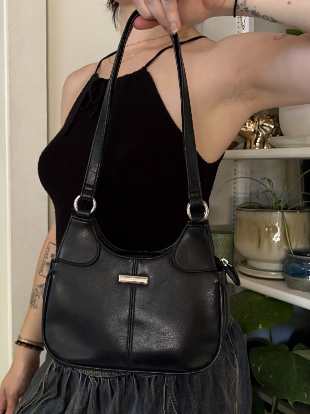 Vintage Black Leather Shoulder Purse